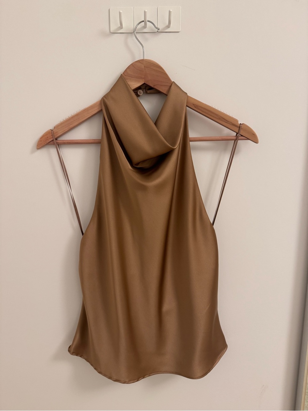 Zara Satin Effect Halter Top in Mid-Camel